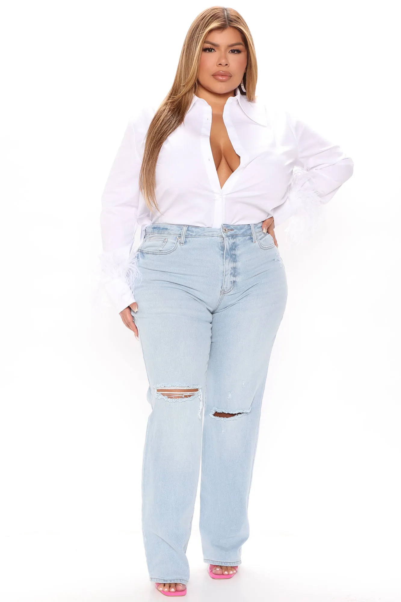 90's Nostalgia Straight Leg Jeans - Light Blue Wash