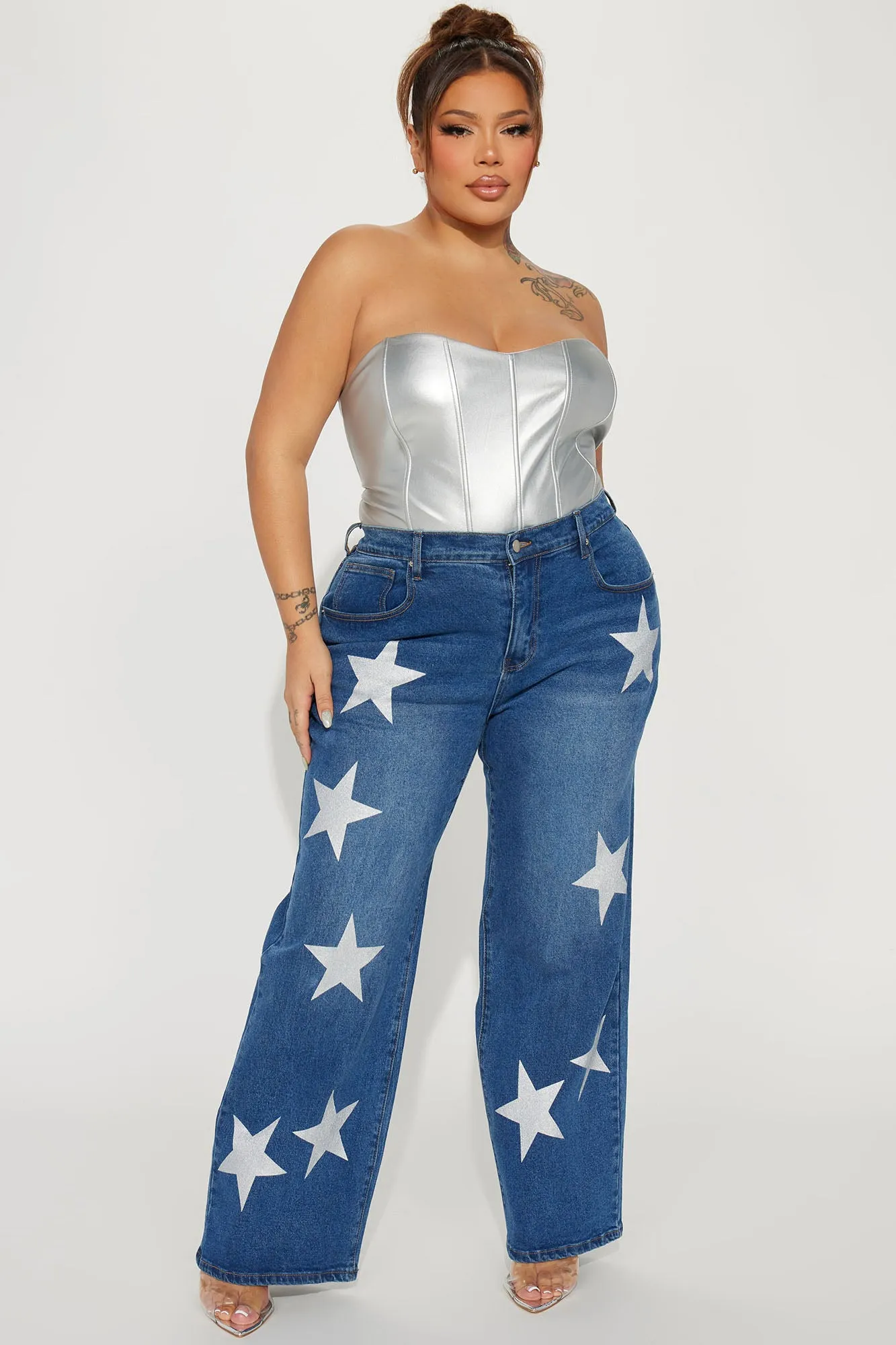 A Star Is Rising Baggy Stretch Jeans - Dark Wash