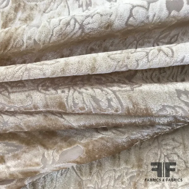 Abstract Floral Burnout Velvet - Beige