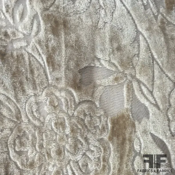 Abstract Floral Burnout Velvet - Beige