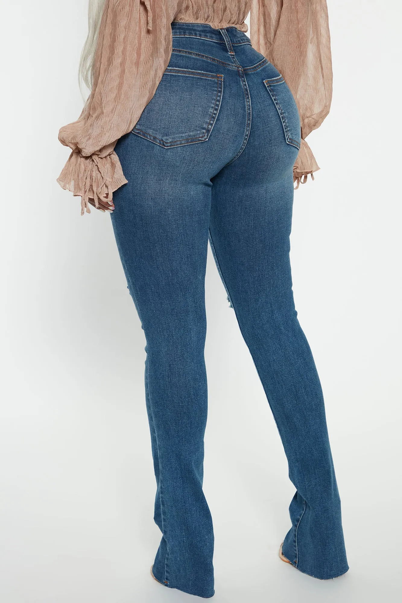 Best Stretch Ripped High Rise Bootcut Jeans - Dark Wash