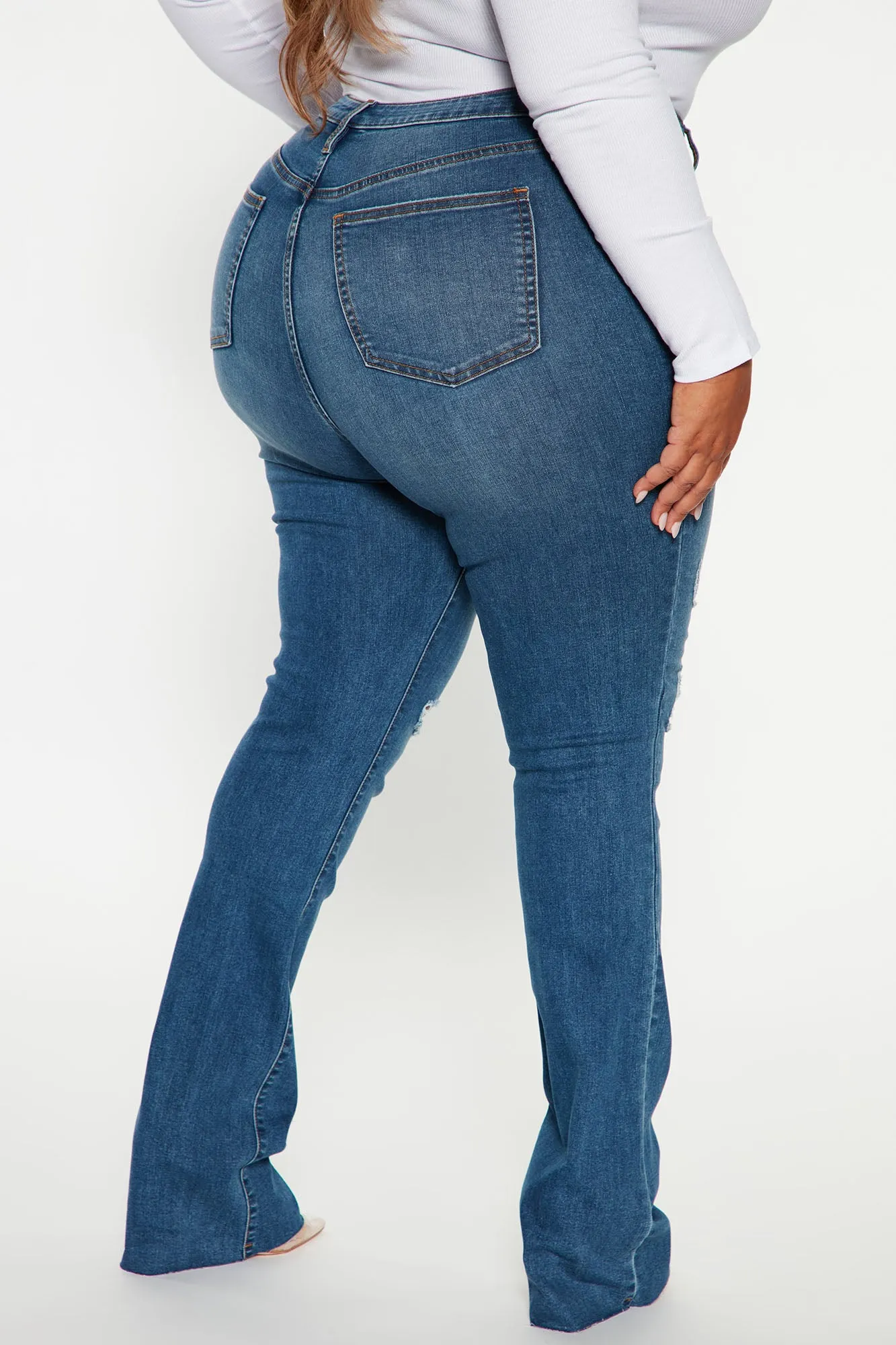 Best Stretch Ripped High Rise Bootcut Jeans - Dark Wash