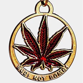 Buds Not Bombs Panama Red Enamel Leaf Necklace on Polished Brass Ball Chain (Wholesale)