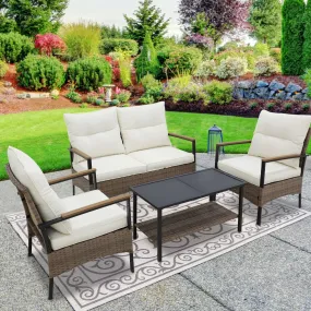 EAGLE PEAK 4-Piece Outdoor Rattan Conversation Sofa Set with Steel Coffee Table