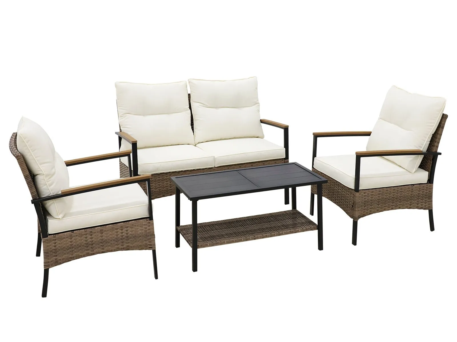 EAGLE PEAK 4-Piece Outdoor Rattan Conversation Sofa Set with Steel Coffee Table