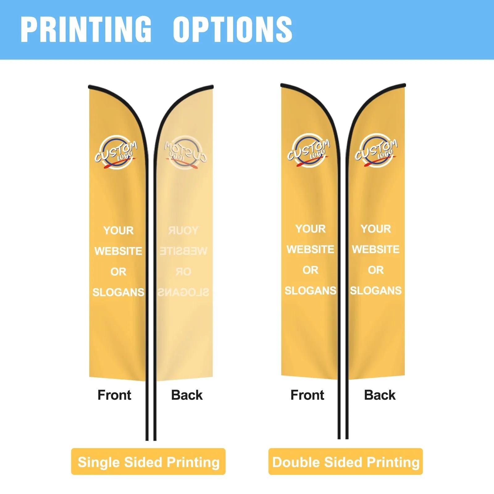 EAGLE PEAK Custom Printed Feather Flags with Your Logo and Design, Personalized Advertising Flags for Marketing, with Ground Spike & Carry Bag, 11.2x2.0 ft