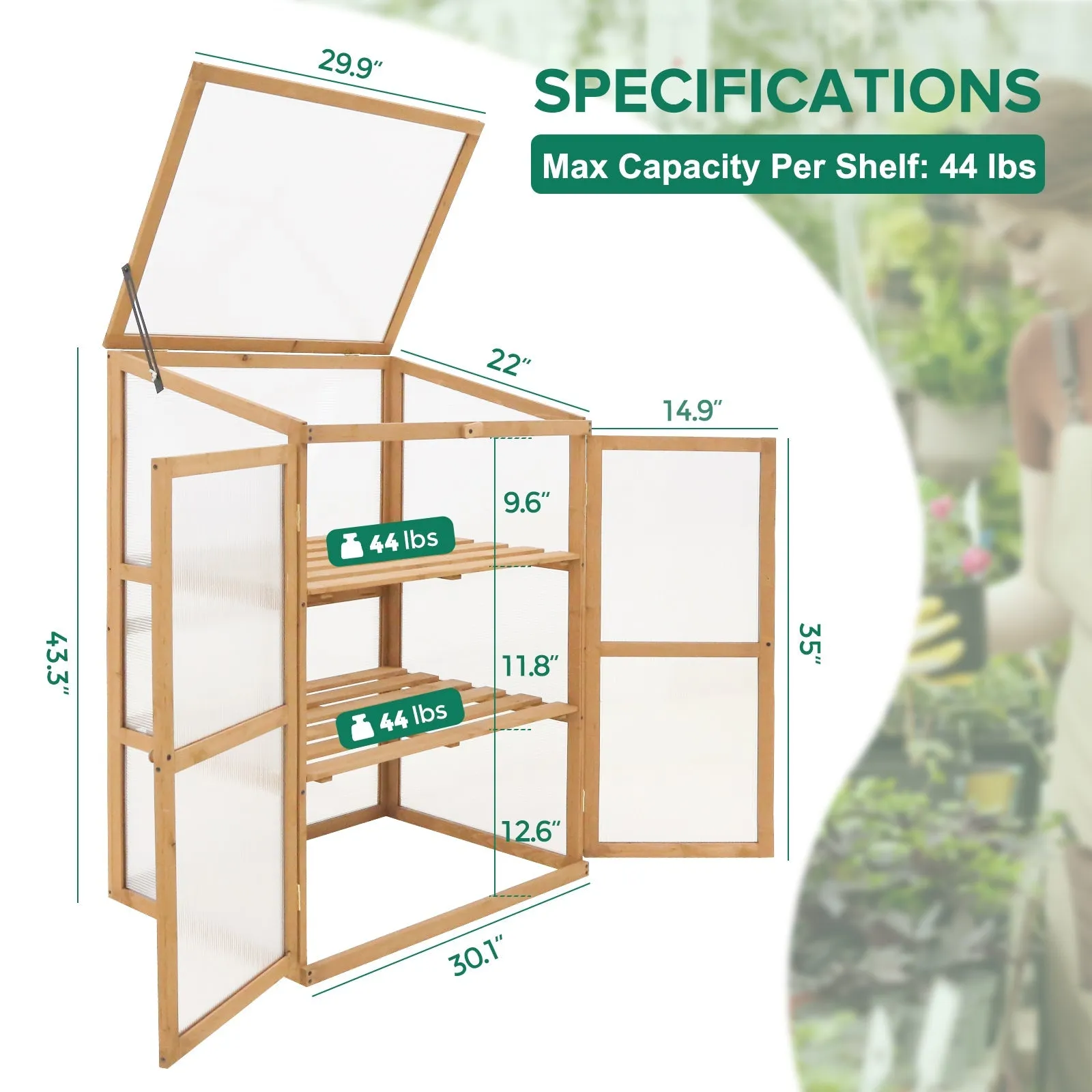 EAGLE PEAK Garden Cold Frame Greenhouse with Adjustable Shelves, 30.1x22.0x43.3in, Natural