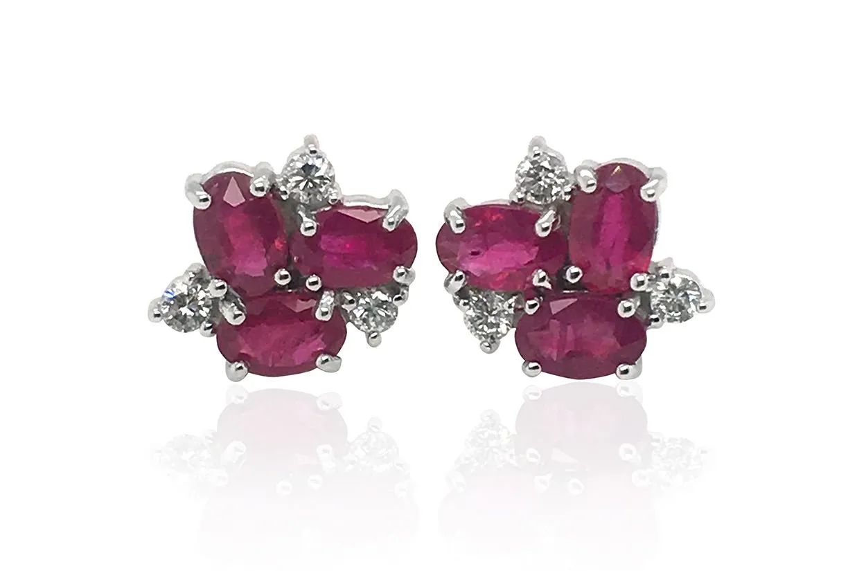 Earrings Small Flower Gemstones & Diamonds