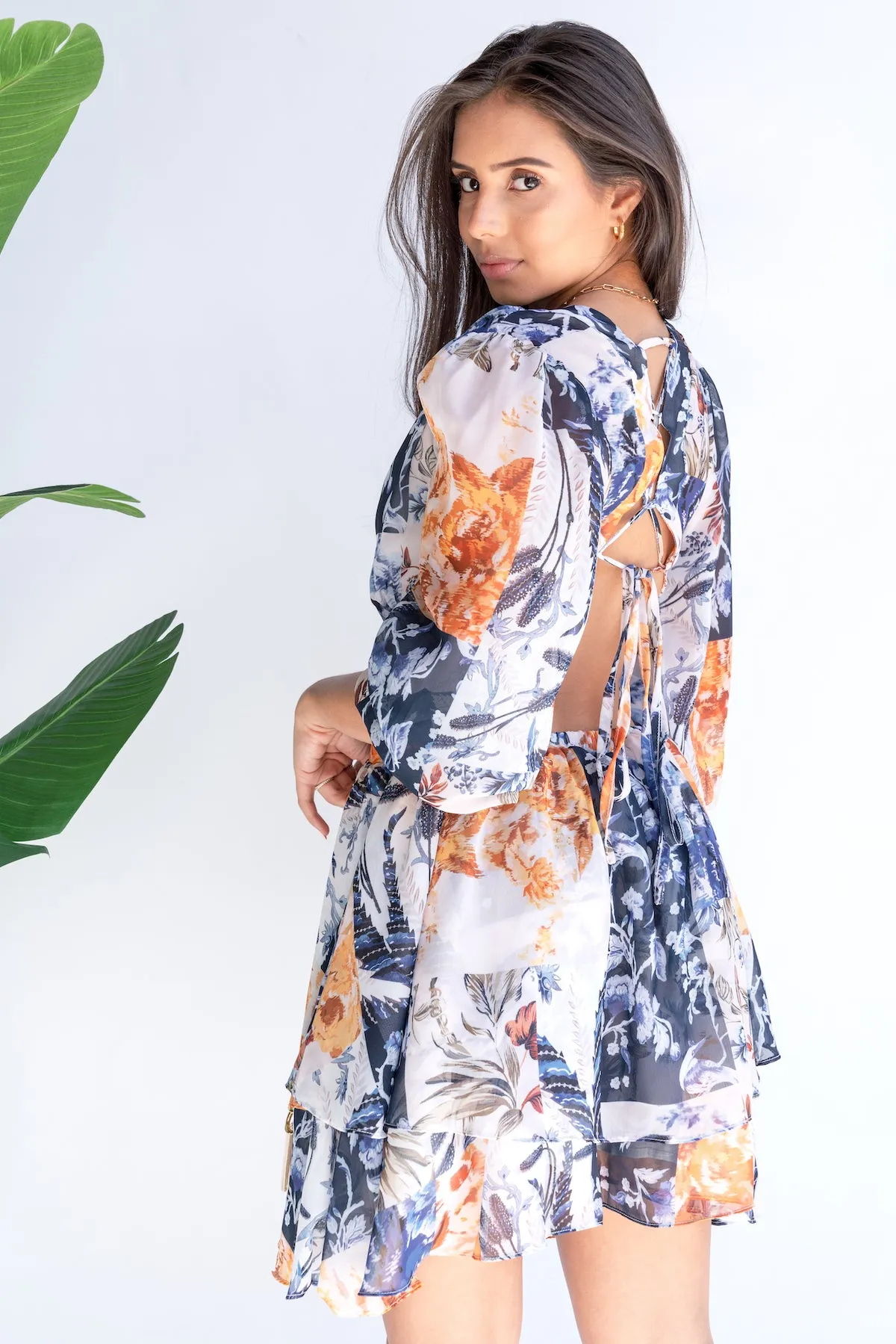 Floral Side Open Mini Dress