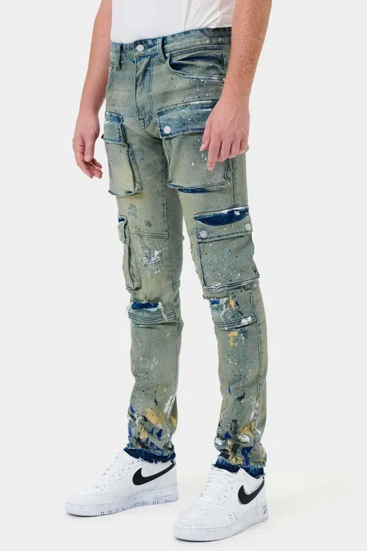 [LIMITED EDITION] First Row L.A. - Multi Cargo Slim Straight Denim Jeans