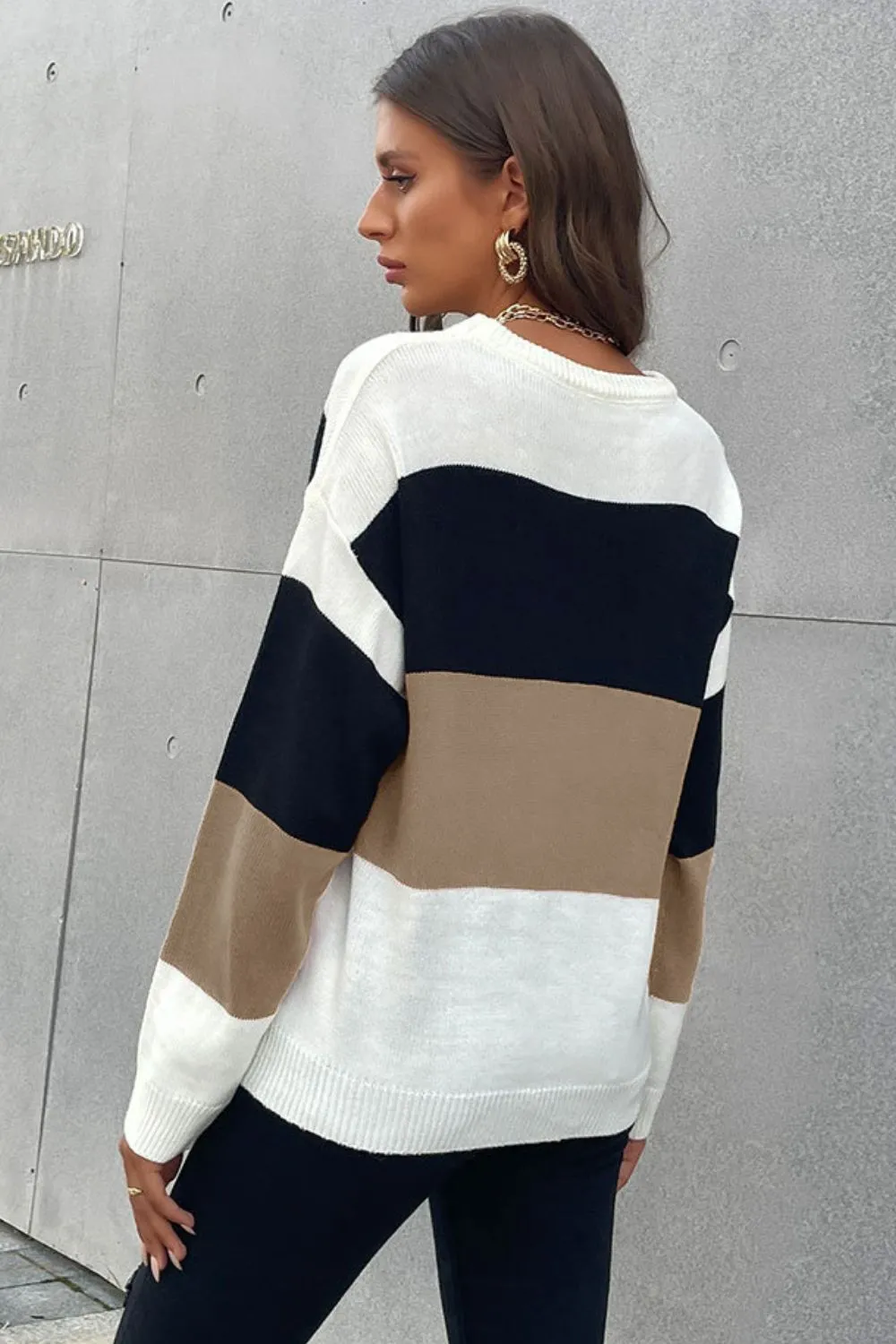 Longing For Fall Color Block Sweater | Cozy Round Neck, Dropped Shoulders & Ribbed Design