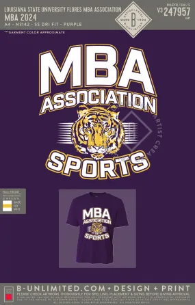 Louisiana State University Flores MBA Association - MBA 2024 - A4 - N3142 - SS Dri Fit - Purple